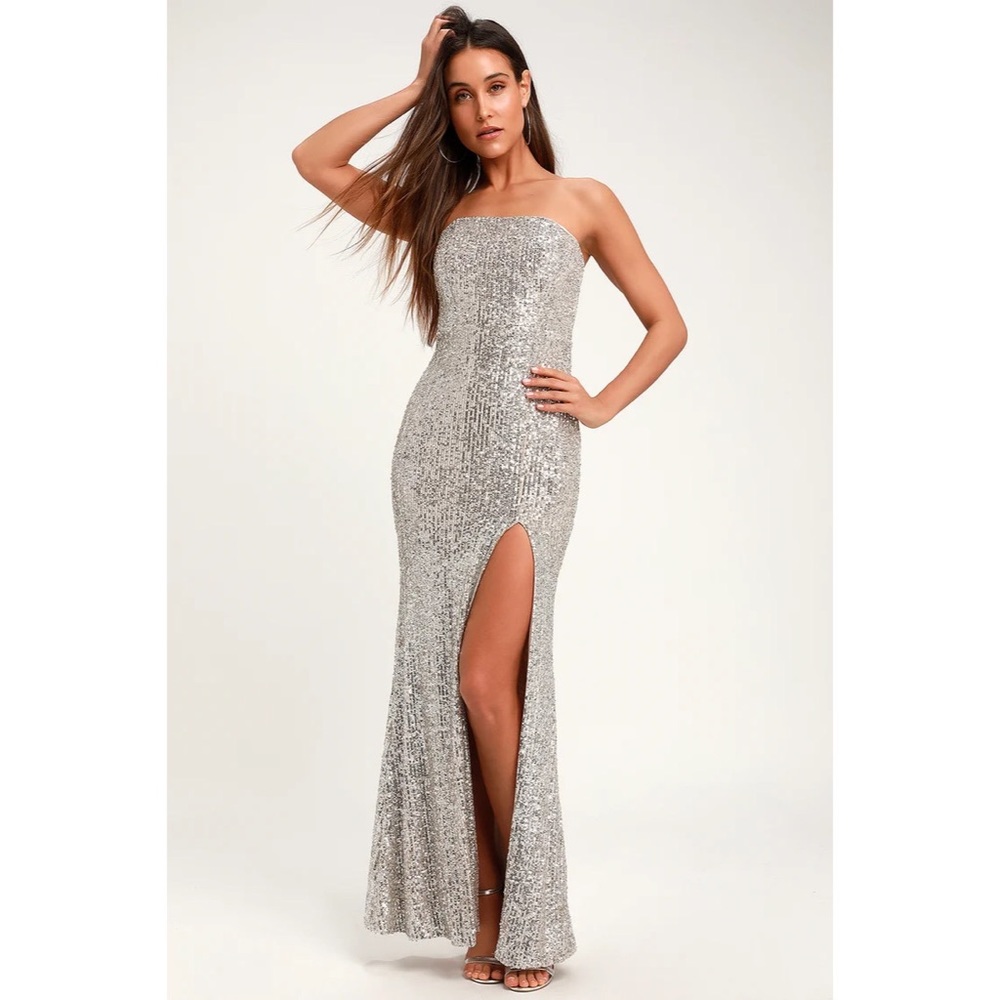 Lulu's Silver Sequin Maxi Dress